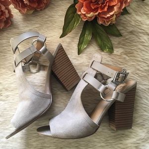 Nude suede heels with silver detailing